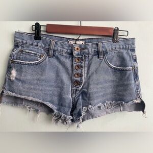Free People Distressed Blue Jean Shorts